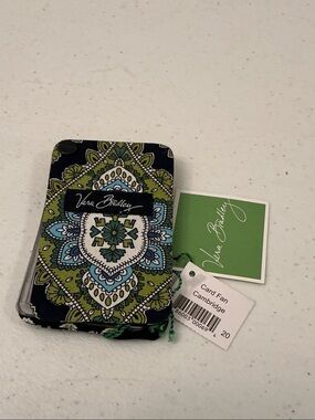 Vera Bradley Green Paisley Card Fan with Blue Accents